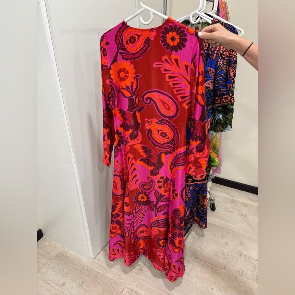 Farm Rio: pink bold floral long sleeve maxi dress DT - Picture 4 of 6